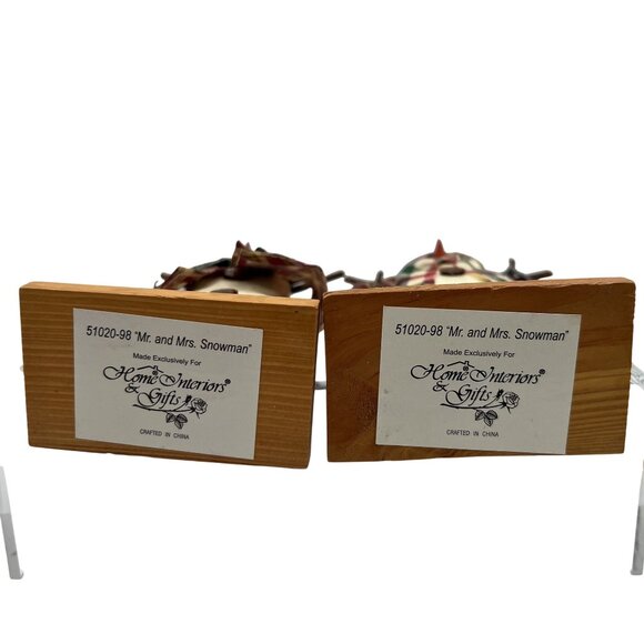 Home Interiors Rustic Wood Mr & Mrs Snowman Figurines Set Winter Decor 7" Tall - Picture 5 of 8